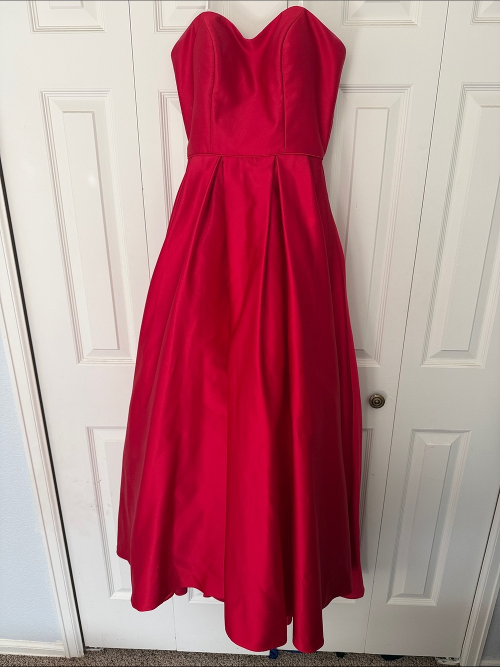 Betsy & Adam Red Strapless Dress with White Trim